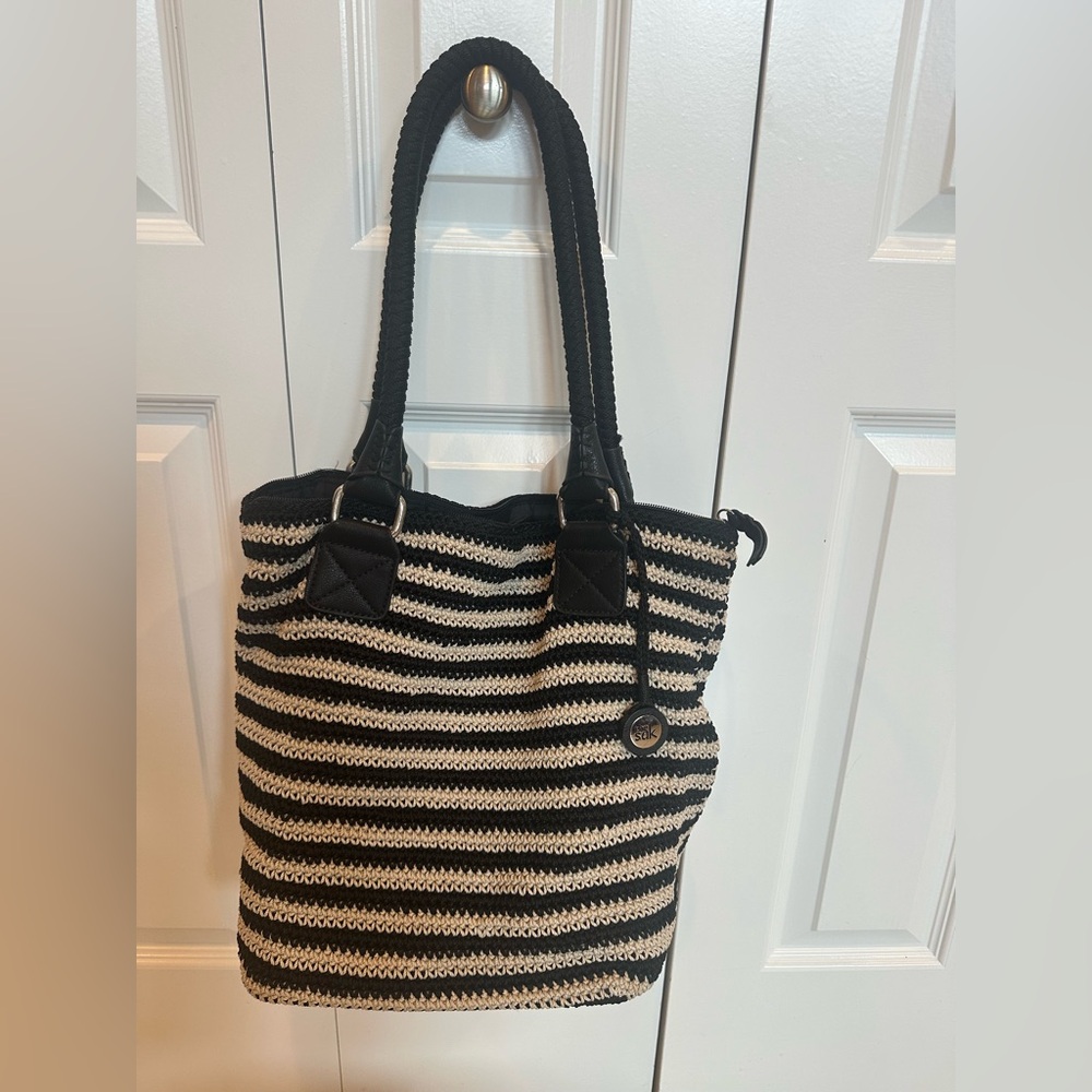 The Sak Black and Cream Striped Tote
